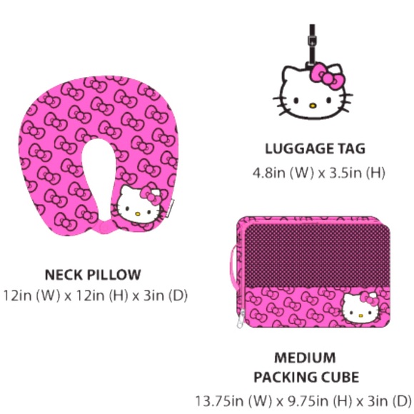*NEW* Hello Kitty 3pc travel set: neck pillow, luggage tag & packing cube - Picture 2 of 12